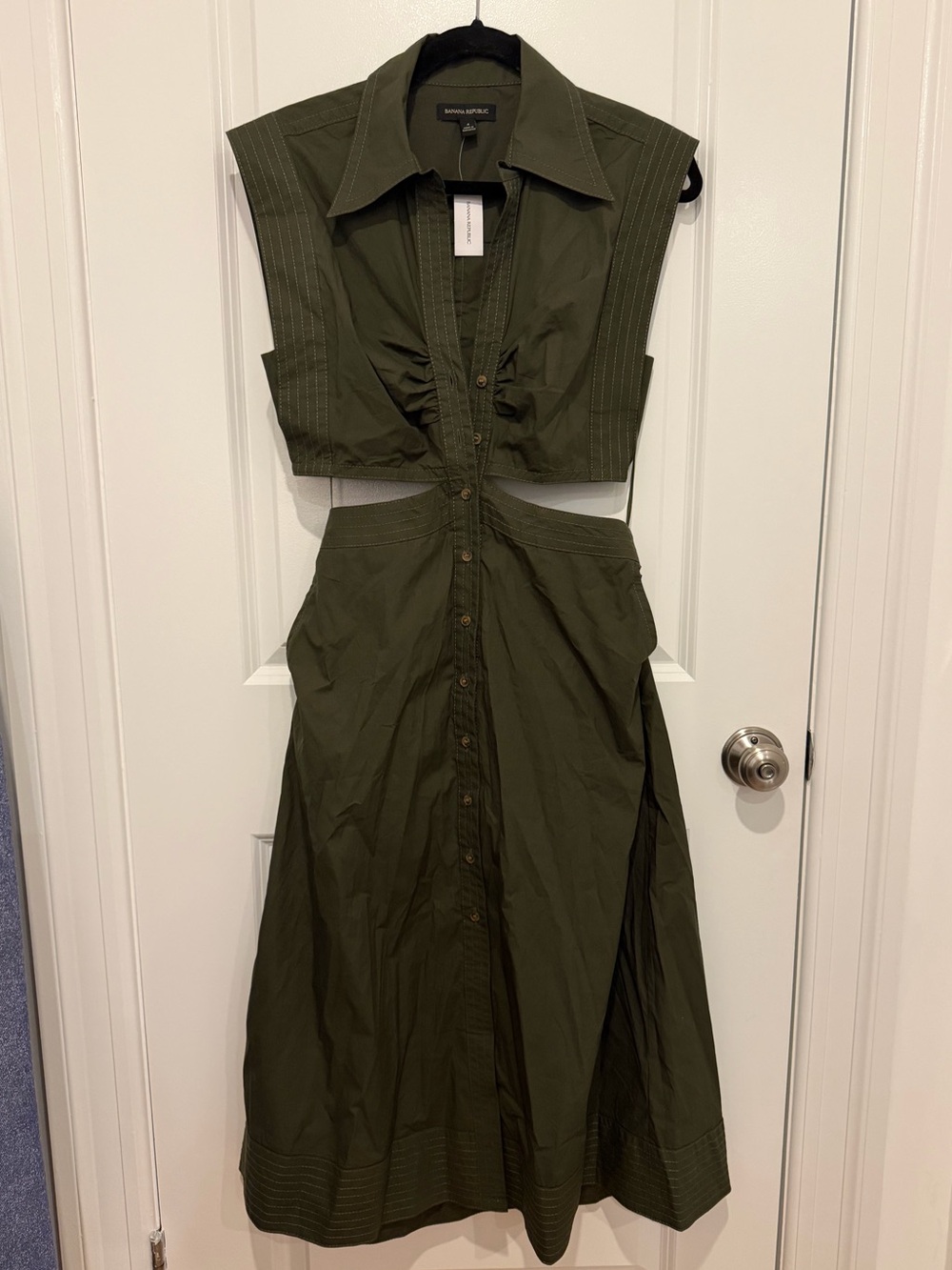 Banana Republic Olive Green Backless Button-Front Dress